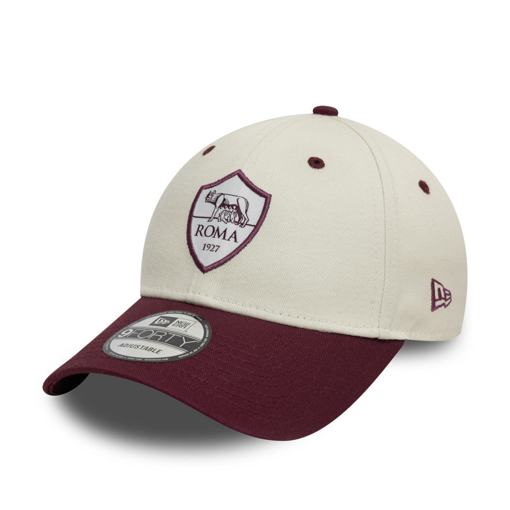 AS Roma FC Hat - 2Tone Ivory Maroon Contrast Visor Serie A 9Forty Strapback Cap - New Era